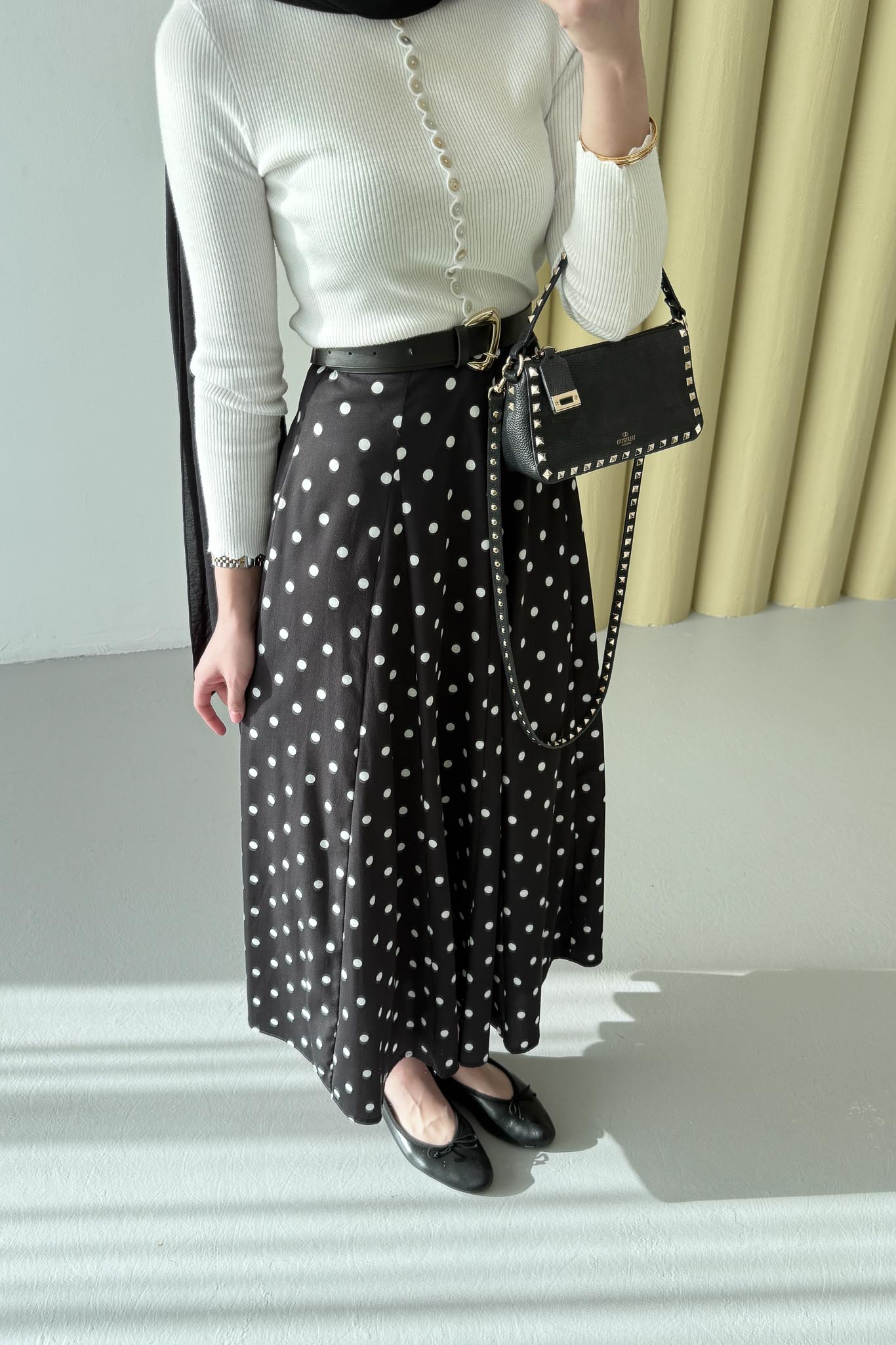 Puantiye Desenli Etek Siyah