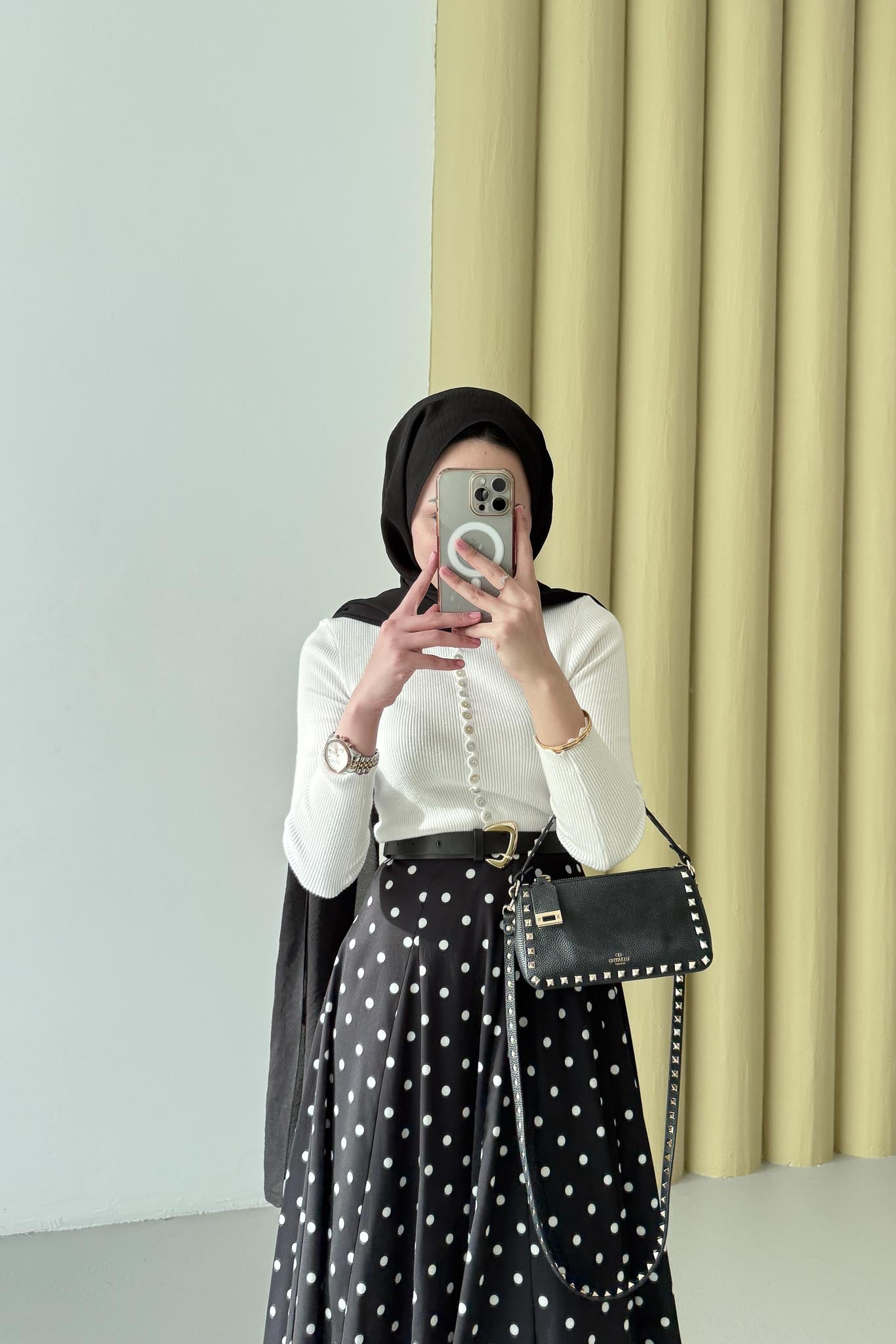 Puantiye Desenli Etek Siyah