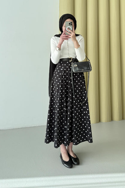 Puantiye Desenli Etek Siyah