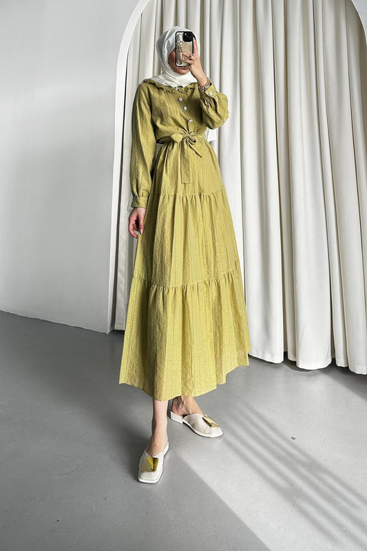 Asya Bebe Yaka Elbise Yağ Yeşili