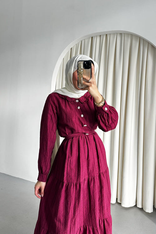 Asya Bebe Yaka Elbise Bordo