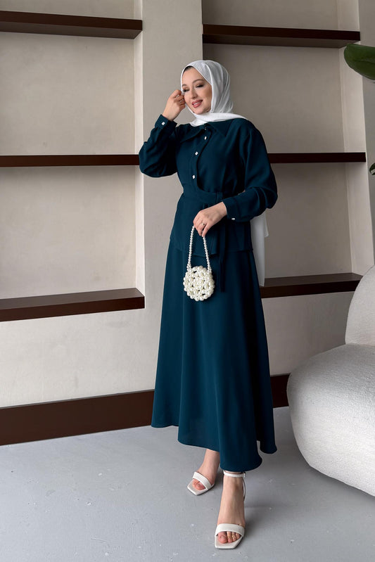 Ajda Pleated Skirt Set Petrol
