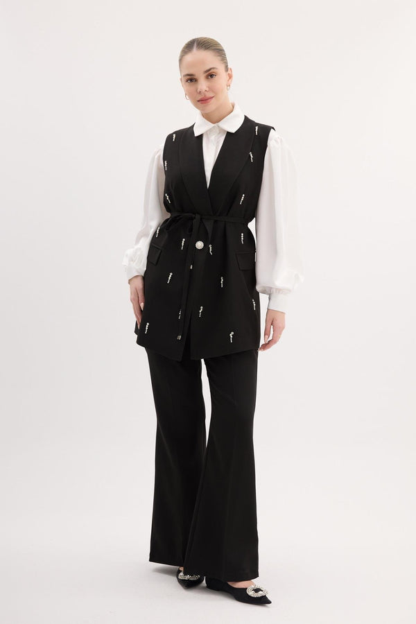 Royal Stone Detailed Lined Suit - Black