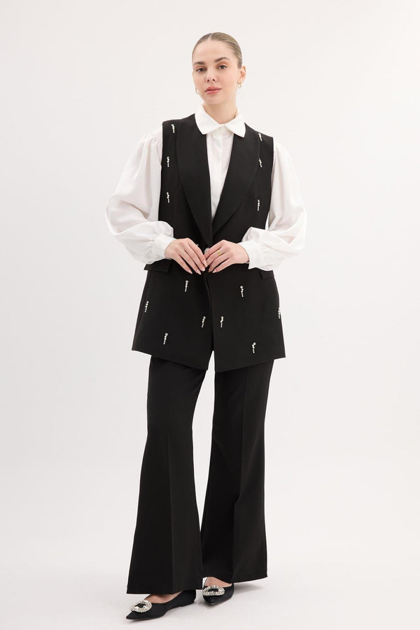 Royal Stone Detailed Lined Suit - Black