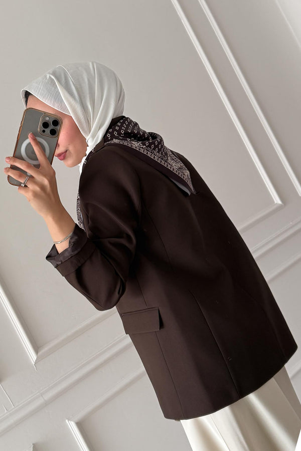 Şallı Blazer Ceket Kahverengi