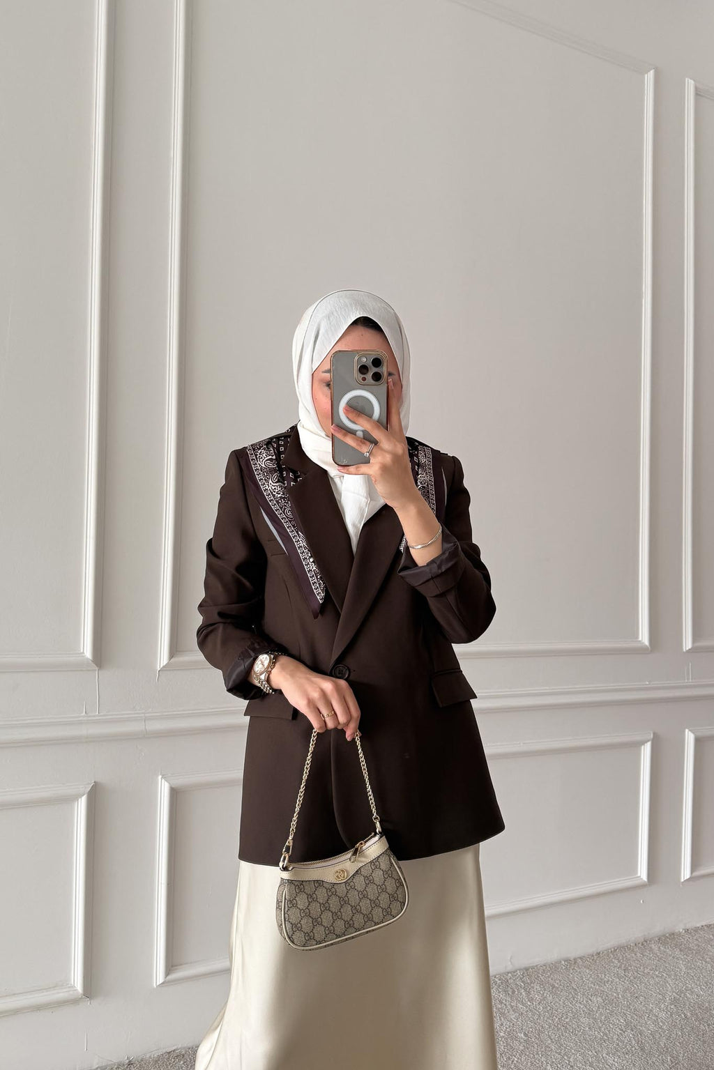 Şallı Blazer Ceket Kahverengi