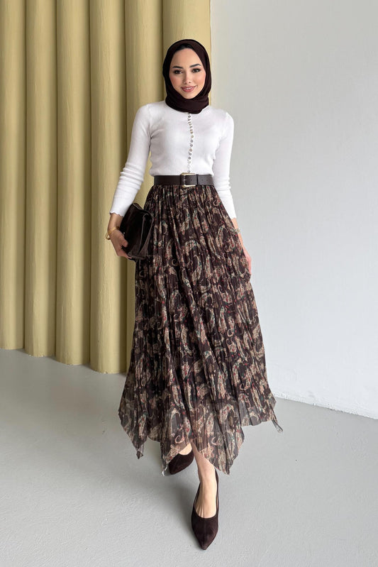 Şal Desen Etek Kahve