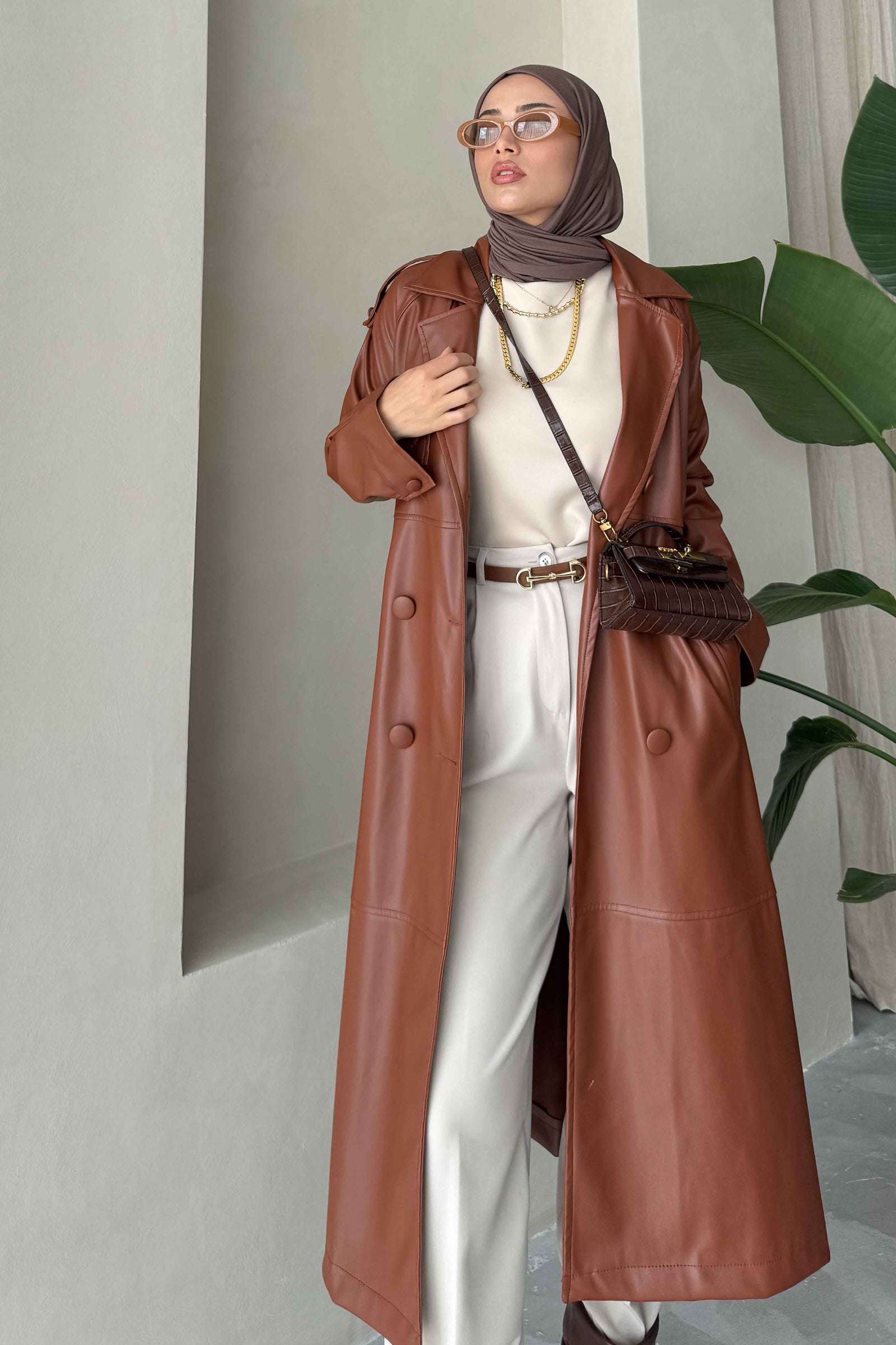 Sara Genuine Trench Coat Brown