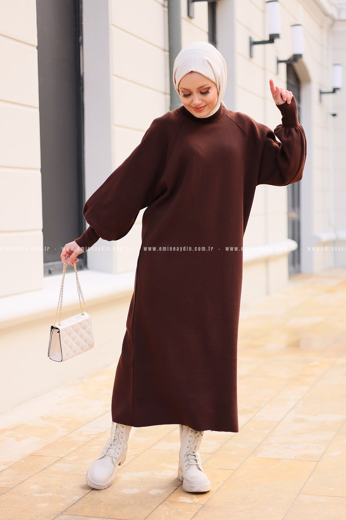 Sare Balloon Sleeve Dress Brown