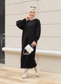 Sare Balon Kol Elbise Siyah