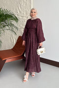 Simli Tencel Elbise Bordo
