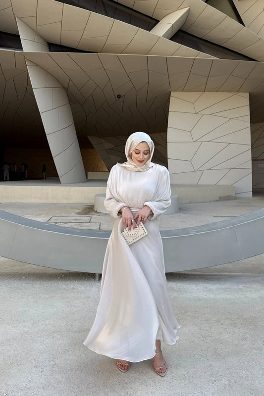 Simli Şifon Elbise Bej