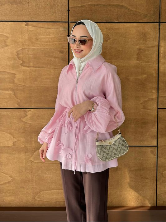 Shine Papatyalı Tunik Pembe