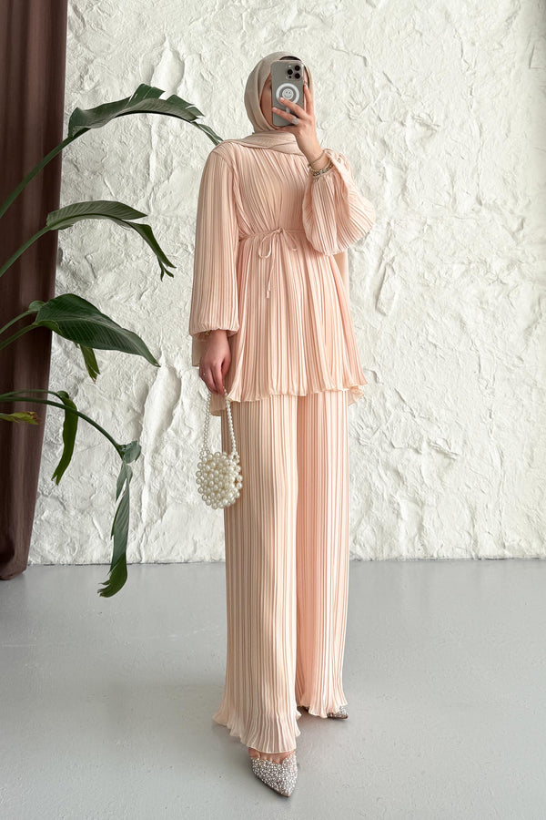 Seyran Pleated Dress Beige