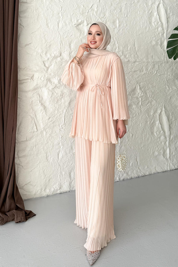 Seyran Pleated Dress Beige