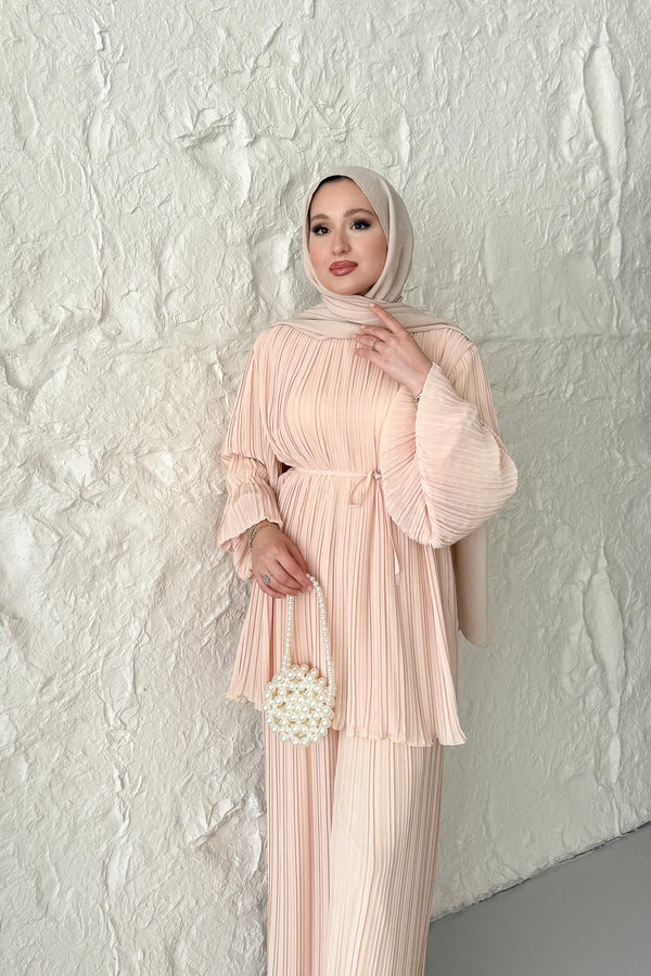 Seyran Pleated Dress Beige