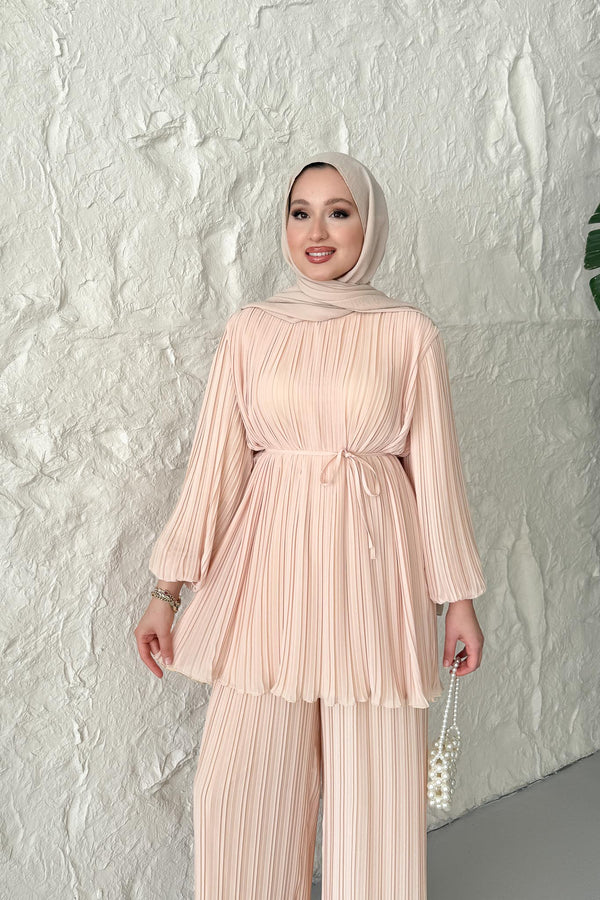 Seyran Pleated Dress Beige