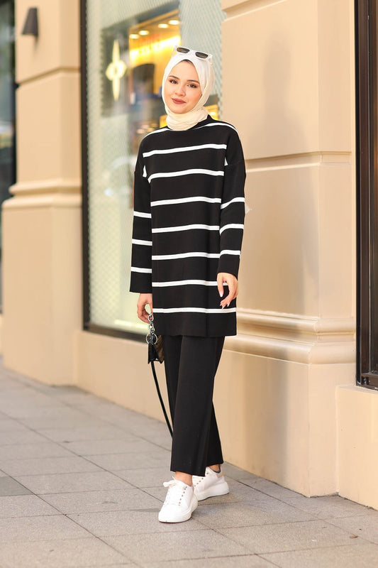 Black Striped Knitwear Suit