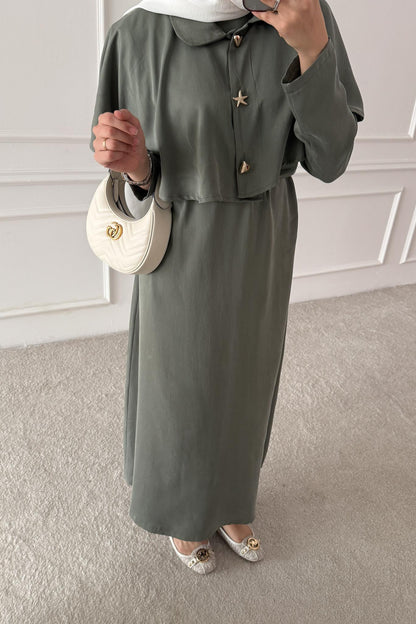 Sofia Broşlu Elbise Haki