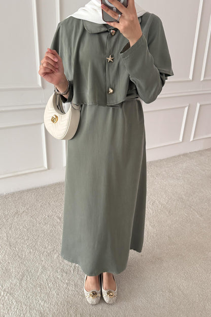 Sofia Broşlu Elbise Haki