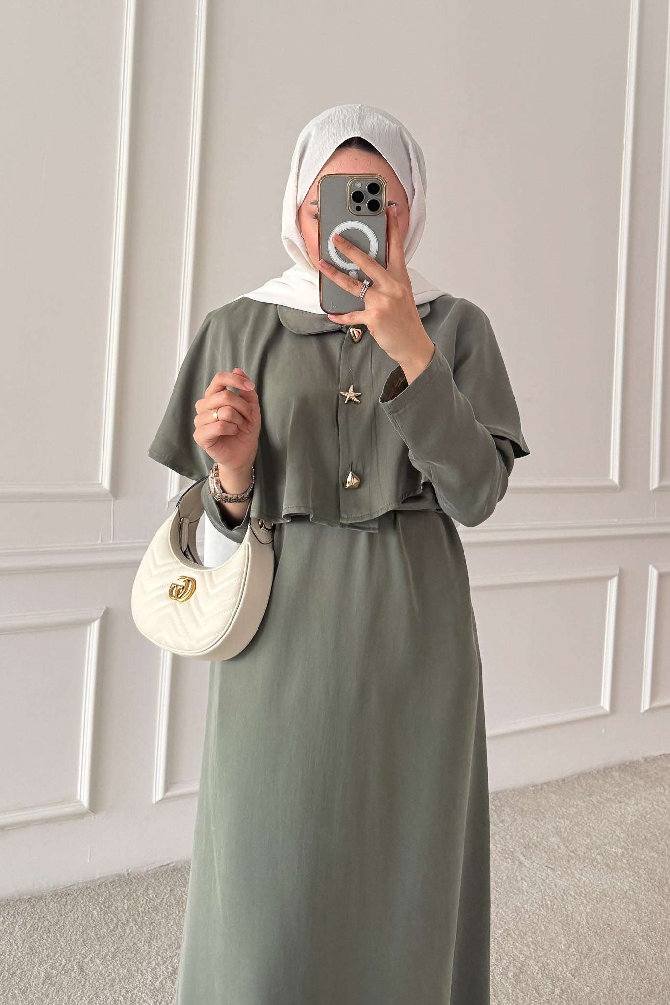 Sofia Broşlu Elbise Haki