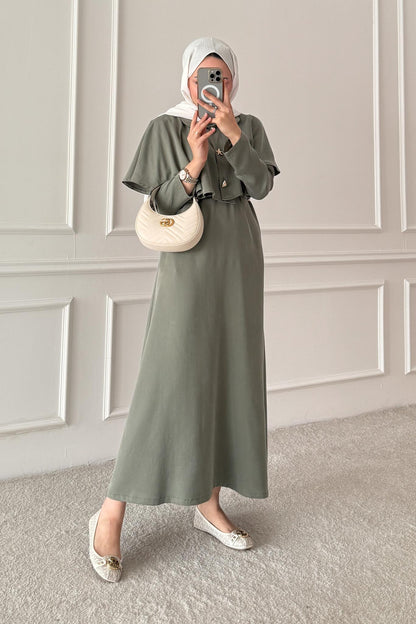Sofia Broşlu Elbise Haki