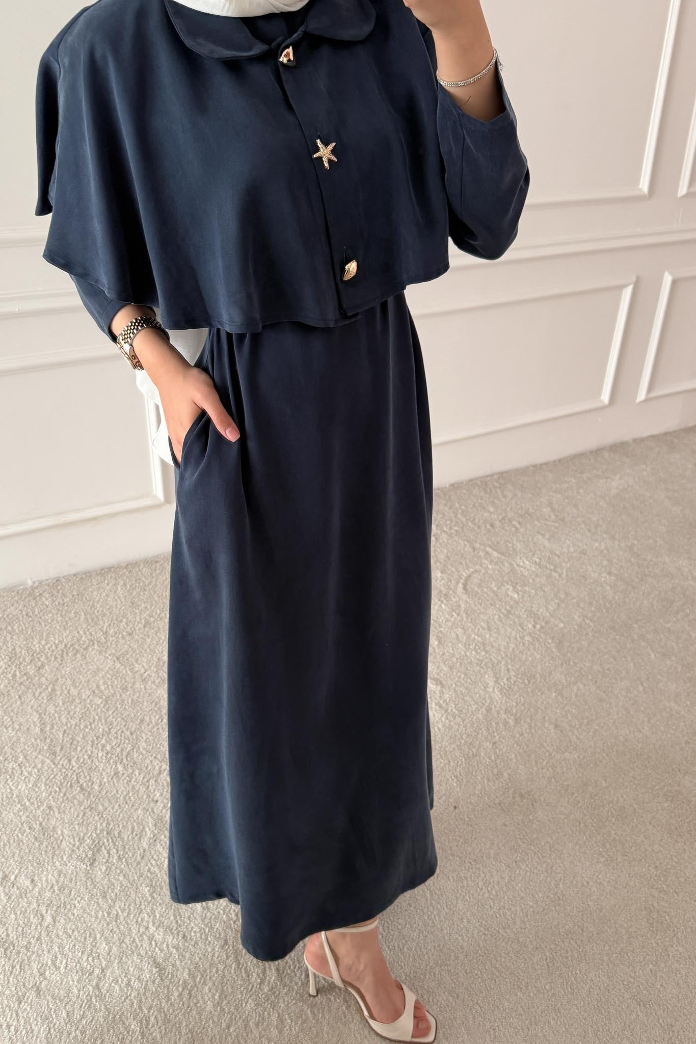 Sofia Broşlu Elbise Lacivert