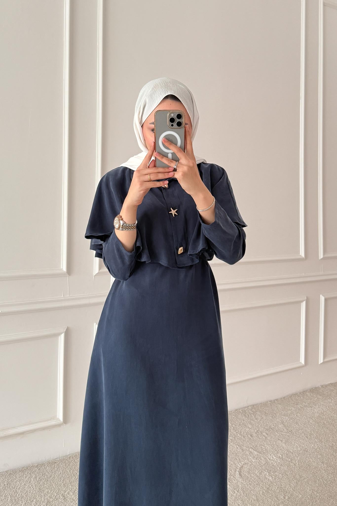 Sofia Broşlu Elbise Lacivert