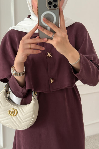 Sofia Broşlu Elbise Bordo