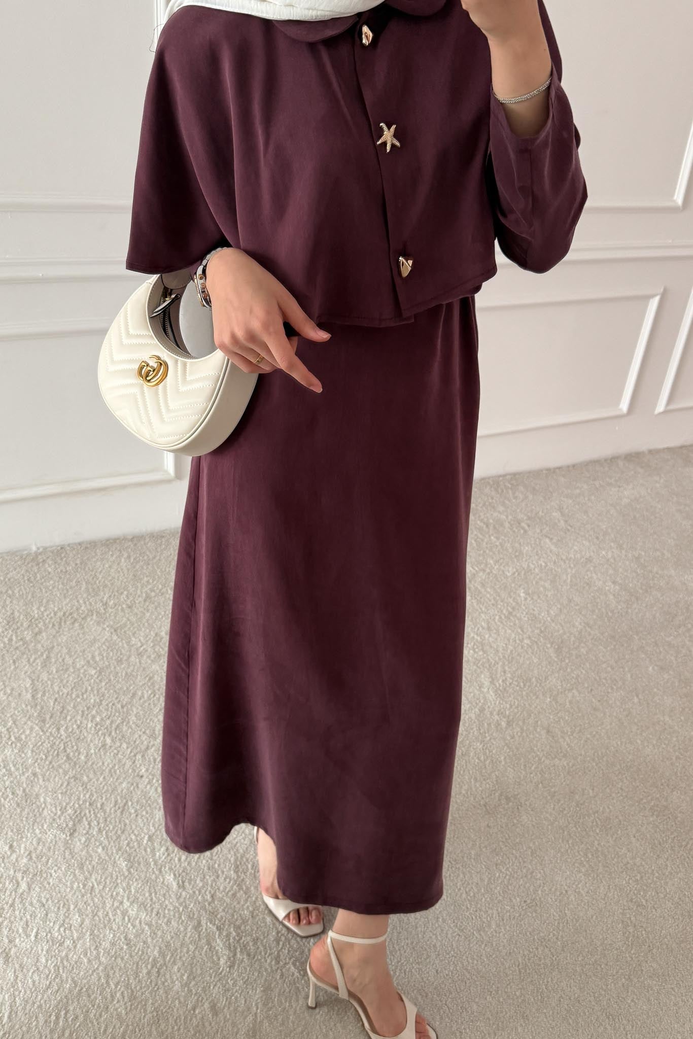 Sofia Broşlu Elbise Bordo