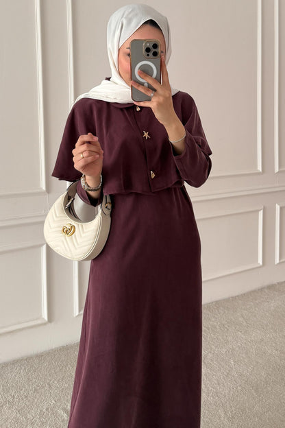 Sofia Broşlu Elbise Bordo