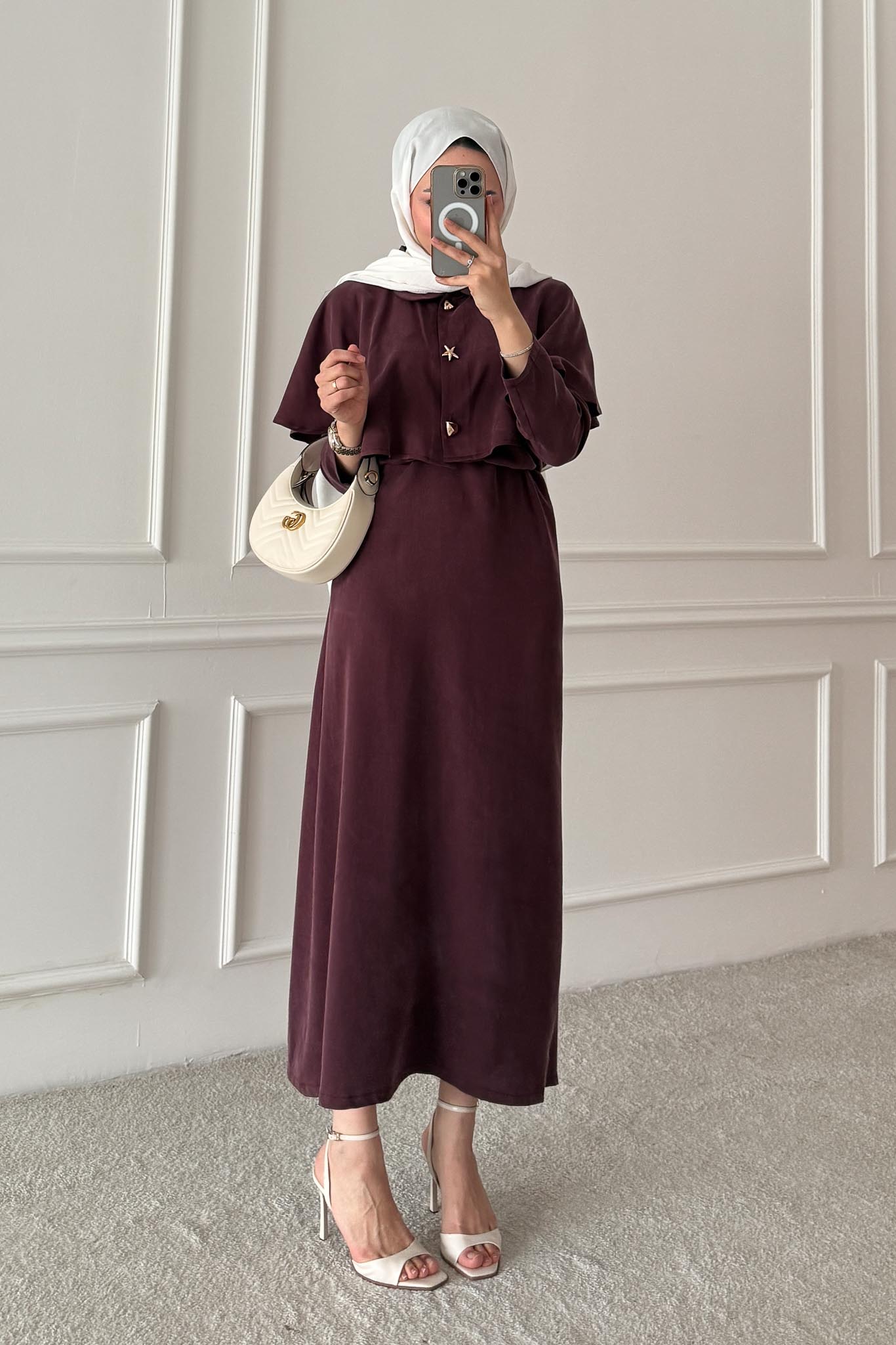 Sofia Broşlu Elbise Bordo