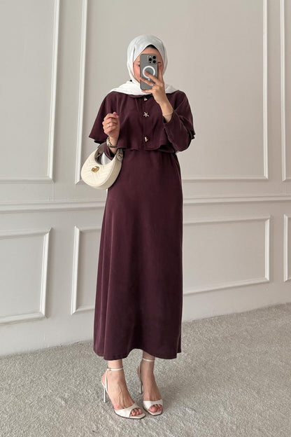 Sofia Broşlu Elbise Bordo