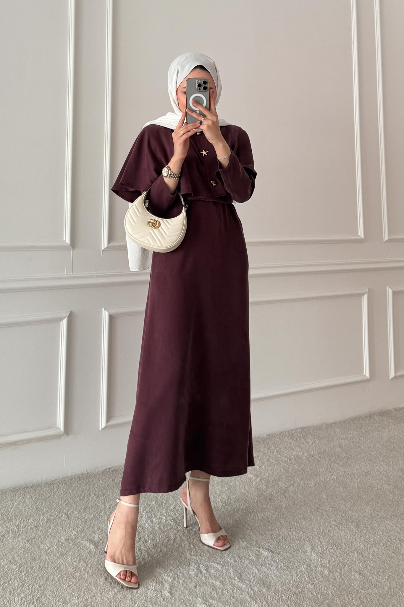 Sofia Broşlu Elbise Bordo