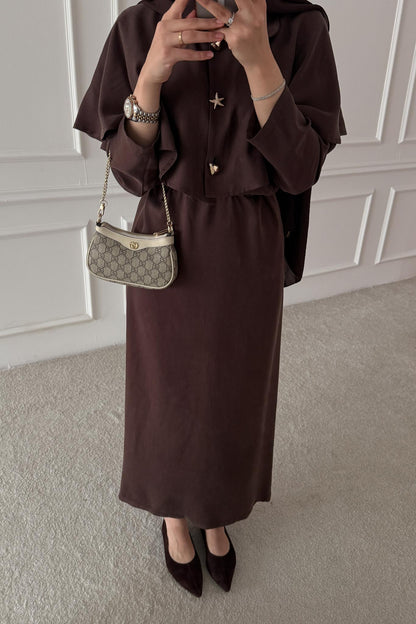 Sofia Broşlu Elbise Kahverengi