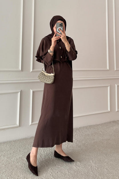 Sofia Broşlu Elbise Kahverengi