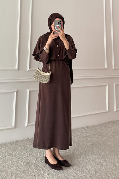 Sofia Broşlu Elbise Kahverengi