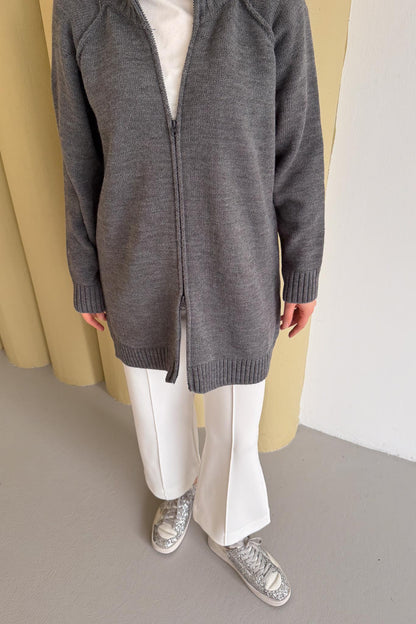 Oversize Fermuarlı Hırka Antrasit