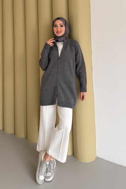 Oversize Fermuarlı Hırka Antrasit