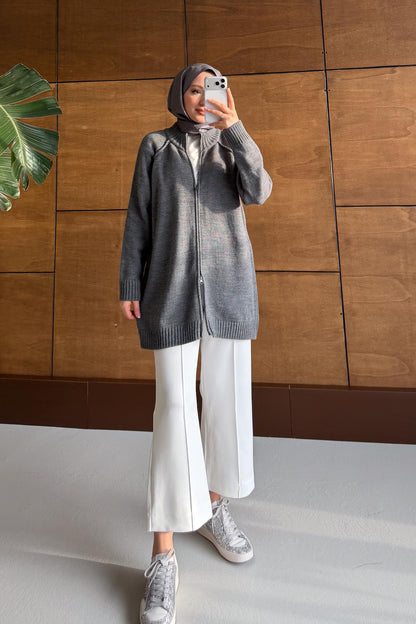 Oversize Fermuarlı Hırka Antrasit