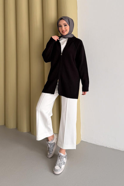 Oversize Fermuarlı Hırka Siyah
