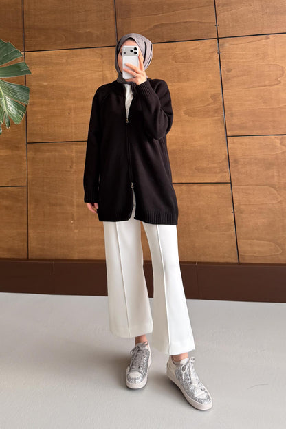 Oversize Fermuarlı Hırka Siyah