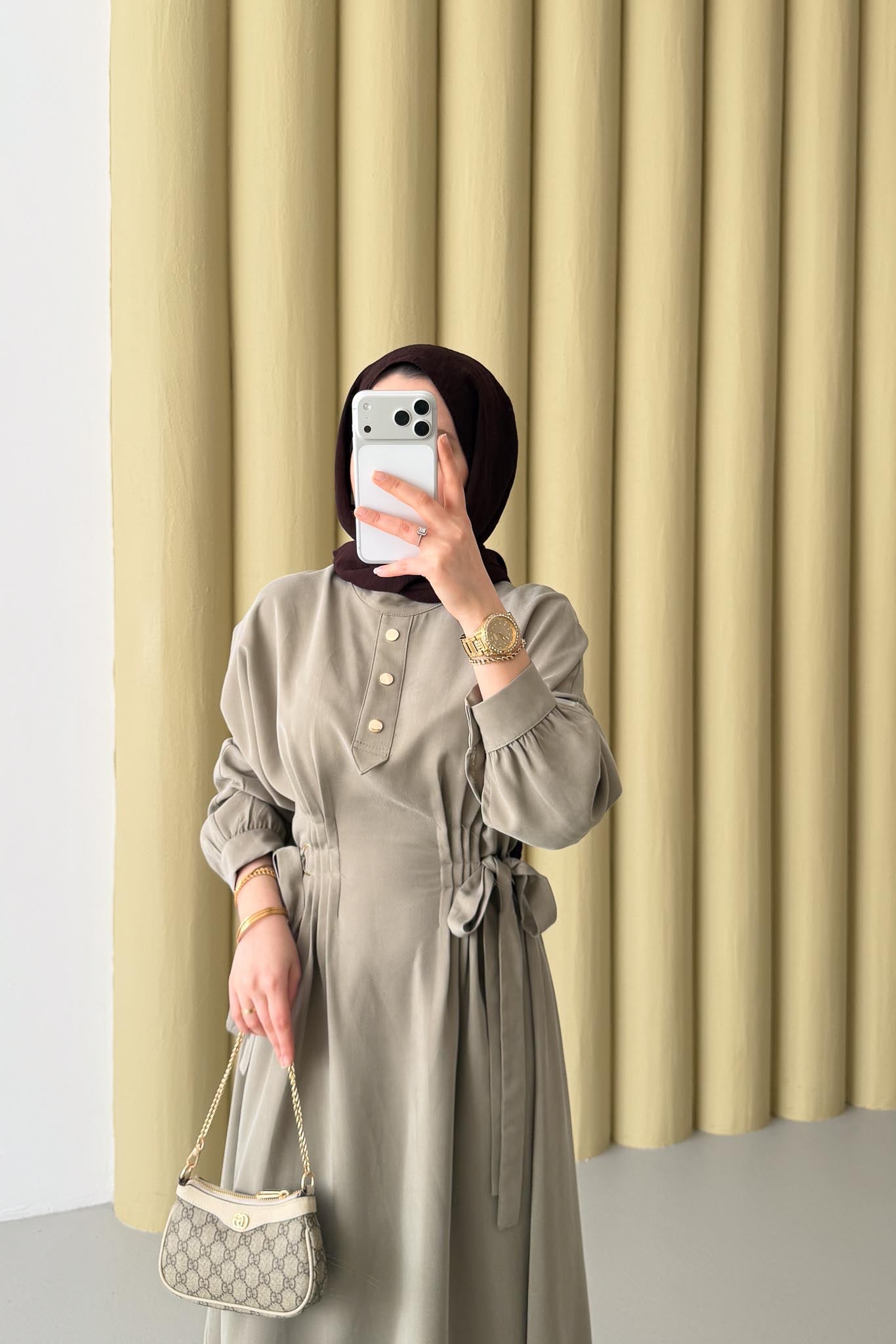 Nervür Detaylı Elbise Su Yeşili