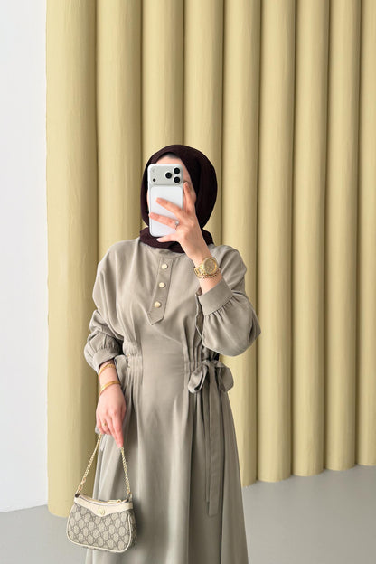 Nervür Detaylı Elbise Su Yeşili