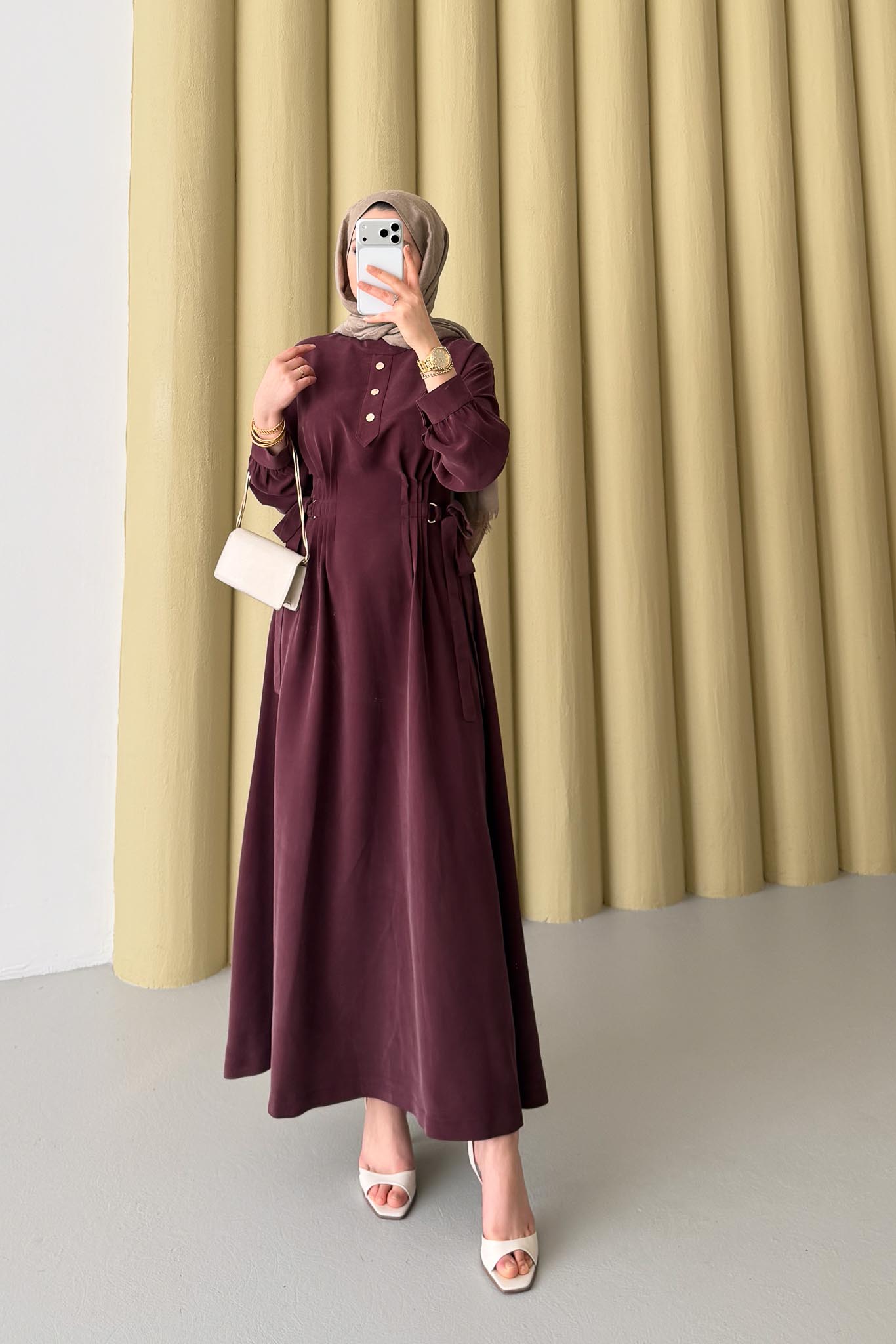 Nervür Detaylı Elbise Bordo