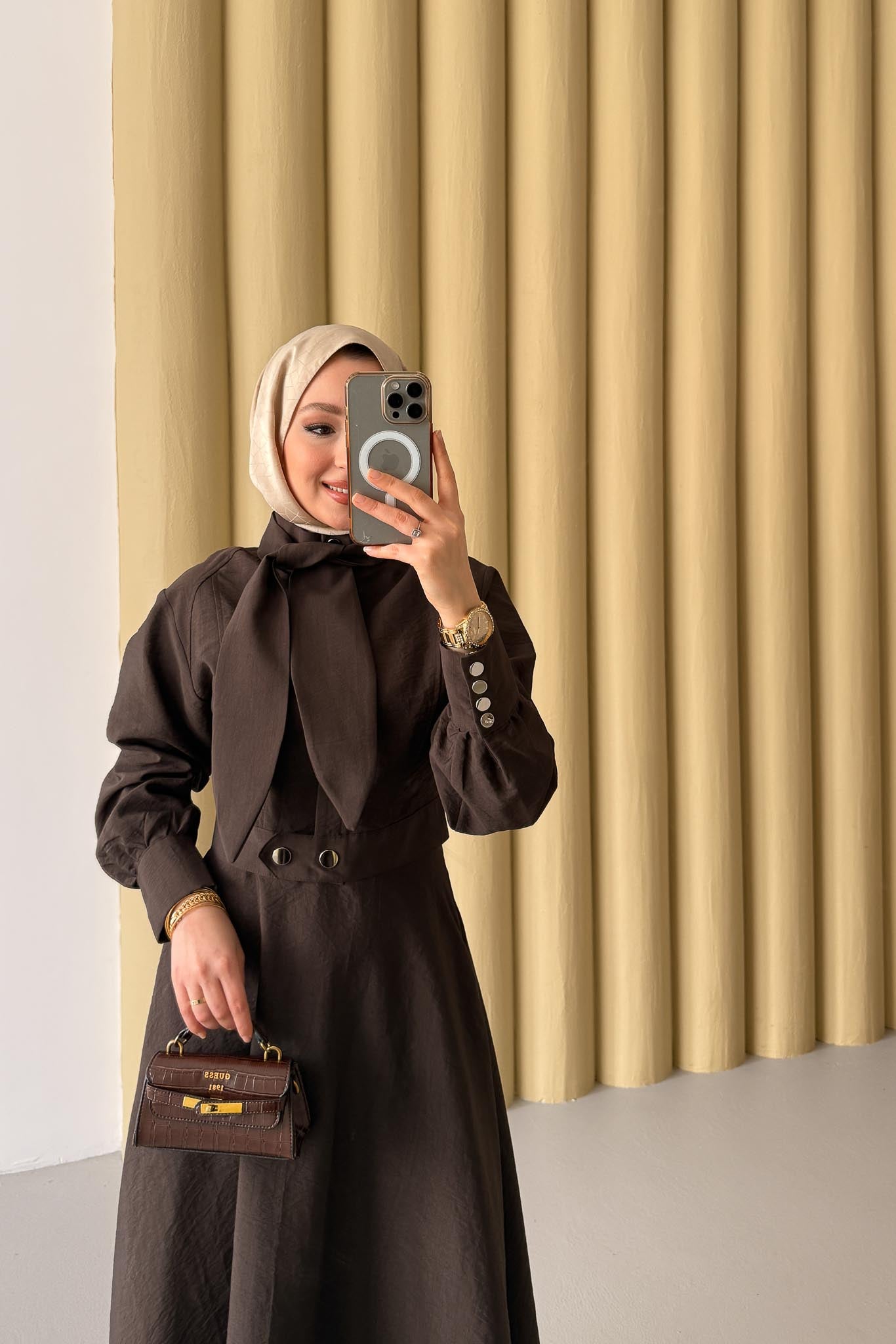 Cupra Fularlı Takım Kahverengi