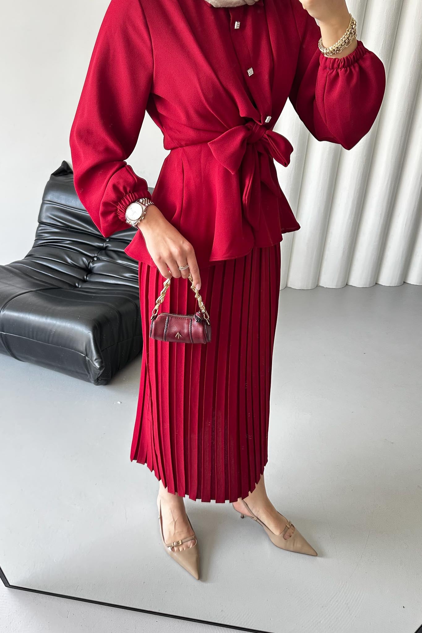 Ajda Pleated Skirt Set Petrol