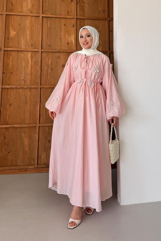 Flora Papatya Elbise Pembe