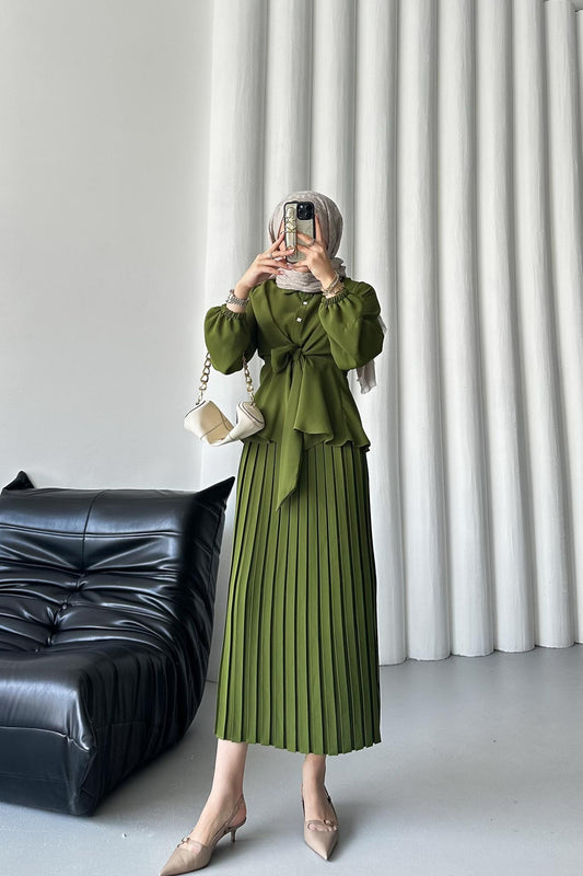 Ajda Pleated Skirt Set Petrol