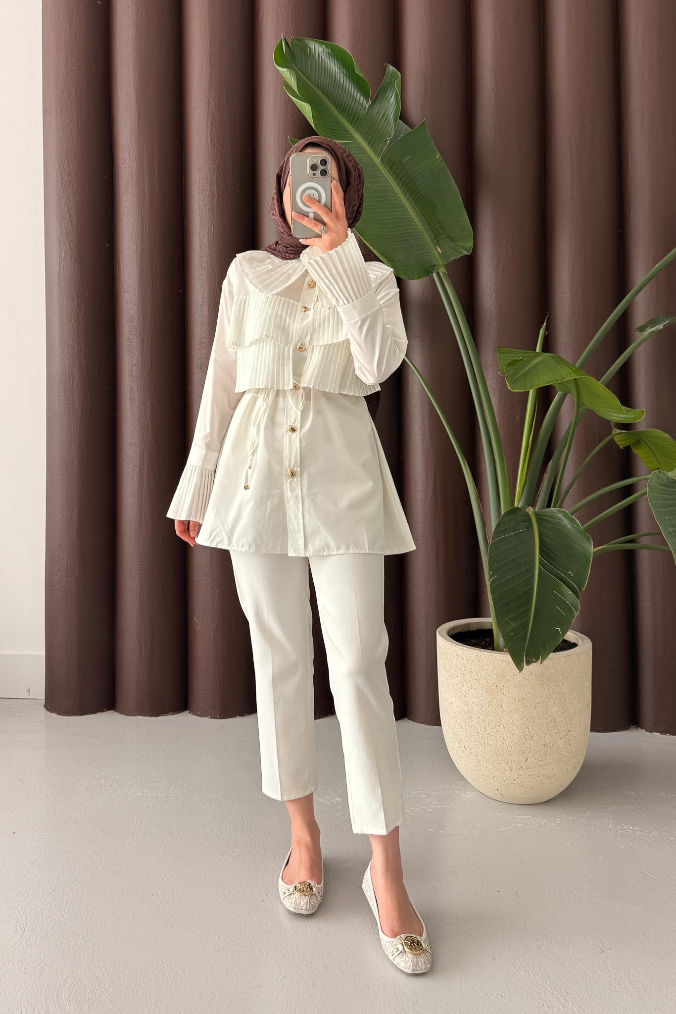 Piliseli Gömlek Ekru